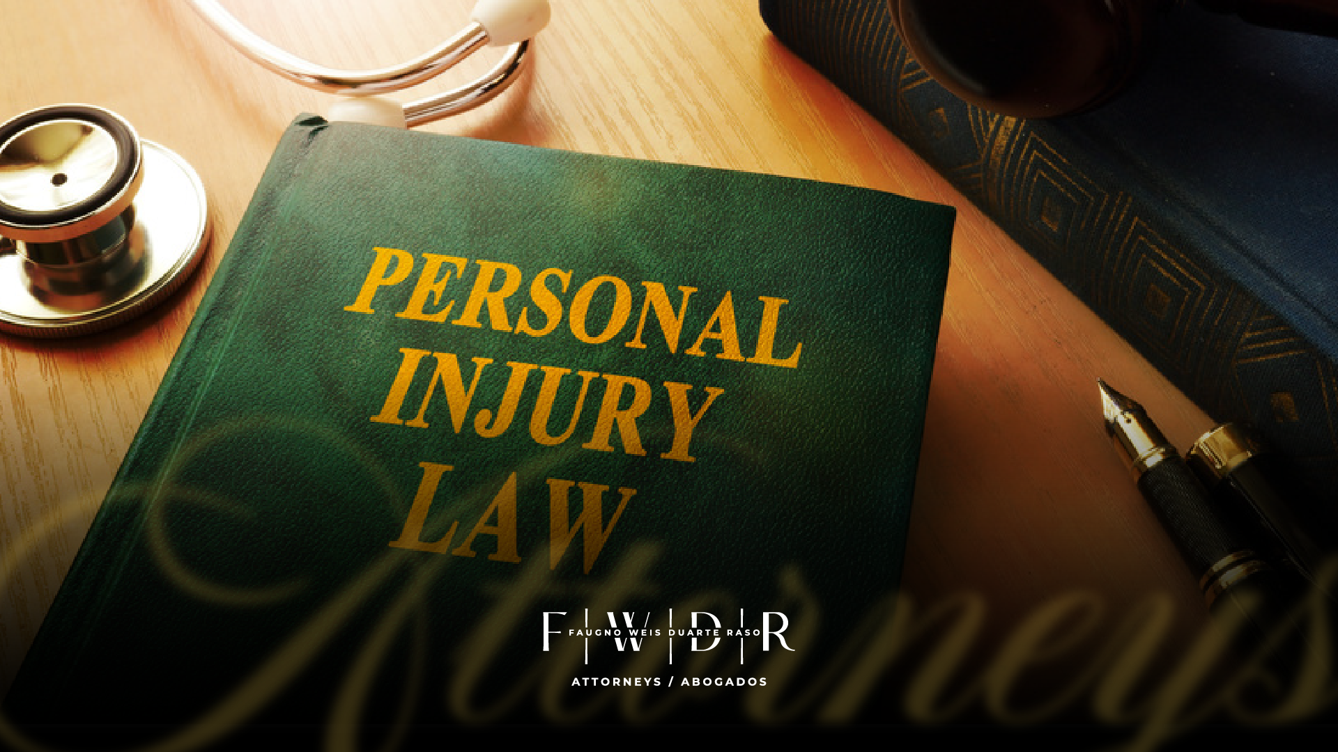 Personal Injury Law book with stethoscope on a desk